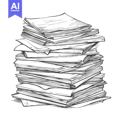 A Hand-Drawn Sketch of a Tall Stack of Papers and Books