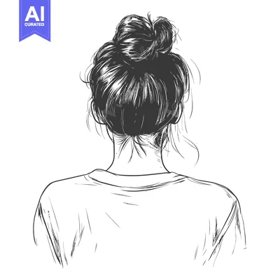 Aset desain premium: A Hand-Drawn Sketch of a Woman's Back with Hair in a Bun
