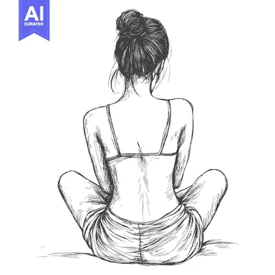 Aset premium populer: A Hand-Drawn Sketch of a Woman Sitting with Her Back to the Viewer