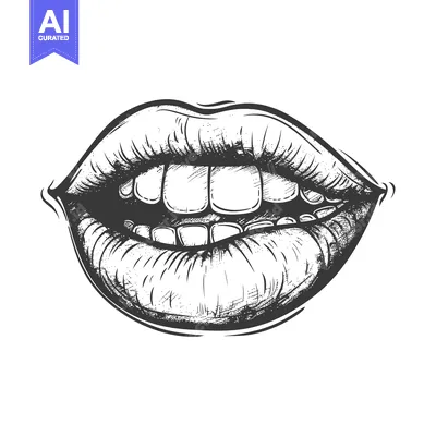 Aset premium populer: A Hand-Drawn Sketch of a Woman's Lips Slightly Open, Showing Teeth