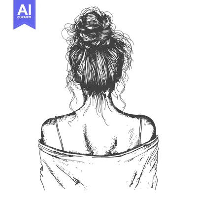Premium design asset: A Hand-Drawn Sketch of a Woman with Hair in a Bun, Viewed from Behind
