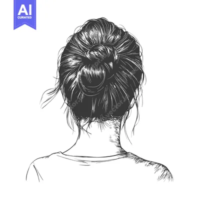 Aset premium populer: A hand-drawn sketch of a woman with her hair pulled back in a bun, vie