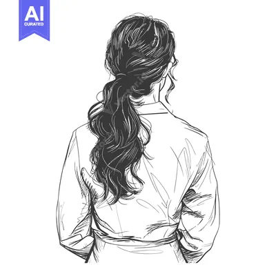 Popular premium asset: A hand-drawn sketch of a woman with long hair in a ponytail from behin