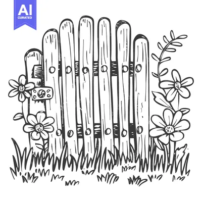 A Hand-Drawn Sketch of a Wooden Fence with Flowers