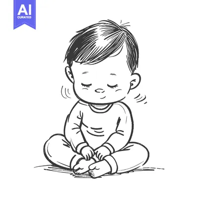 Premium design asset: A Hand-Drawn Sketch of a Young Boy Sitting with His Legs Crossed and L