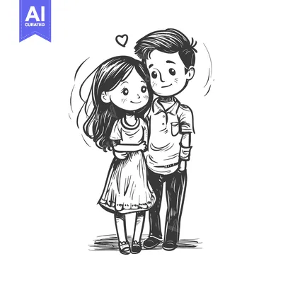 Premium design asset: A Hand-Drawn Sketch of a Young Couple in Love