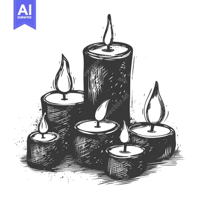 Aset premium populer: A Hand-Drawn Sketch of Five Lit Candles