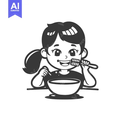 Premium design asset: A Happy Cartoon Girl Holding a Toothbrush
