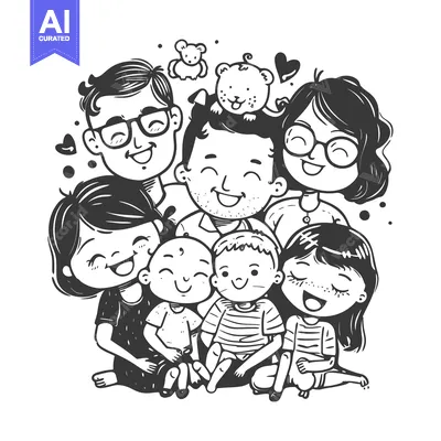 A Happy Family of Six with a Stuffed Animal
