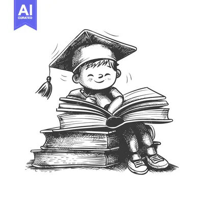 Aset premium populer: A Happy Graduate Student Sitting With Books and a Pencil