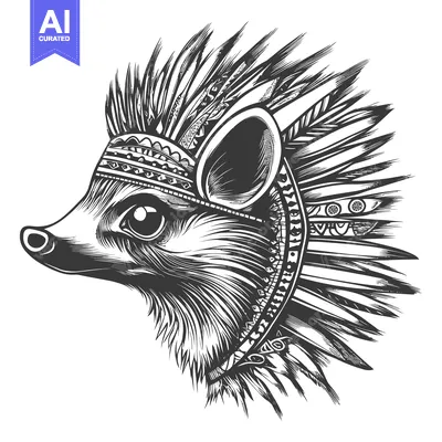 Aset premium populer: A Hedgehog Wearing a Native American Headdress