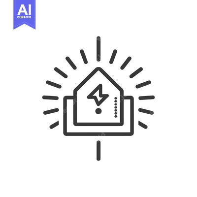 Premium design asset: A house icon with a lightning bolt inside and an outline of rays of li