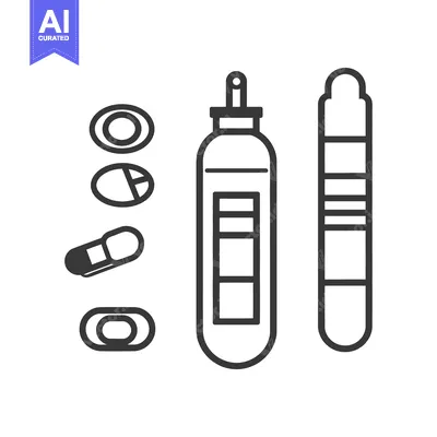 Aset desain premium: Various medical supplies and pills are displayed on a white background