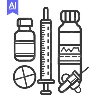 Aset desain premium: Medical tools consisting of syringes and pharmaceutical medicines are