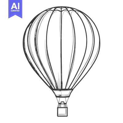 Aset premium populer: A black and white sketched illustration of a hot air balloon