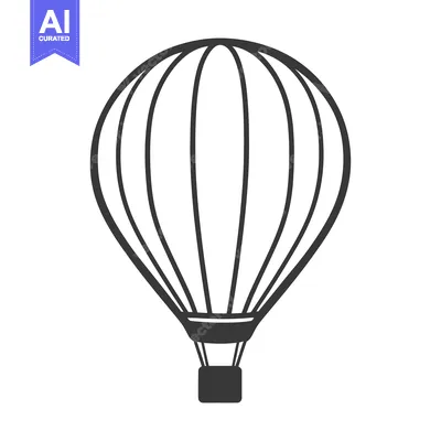 Premium design asset: A detailed black and white vector illustration of a hot air balloon