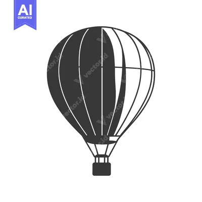 Aset desain premium: A simplistic graphic illustration of a hot air balloon in grayscale