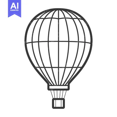 Aset desain premium: A simplified monochrome graphic of a hot air balloon