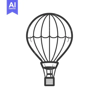 Premium design asset: A black and white line drawing of a hot air balloon