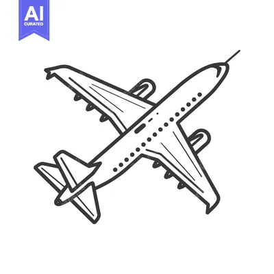 Aset premium populer: An illustration depicting a passenger jet in flight against white back