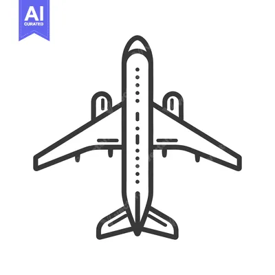 Premium design asset: A detailed black and white line drawing of a passenger aircraft