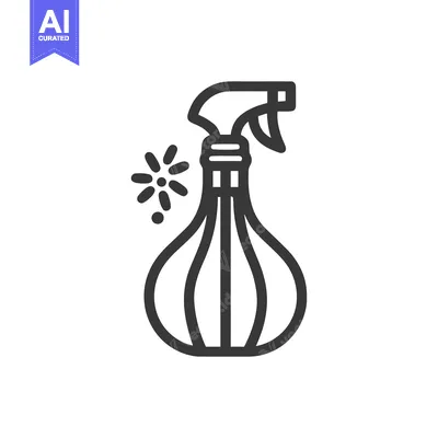 Aset desain premium: Minimalist Spray Bottle Icon with Spray Effect, Black Outline on White