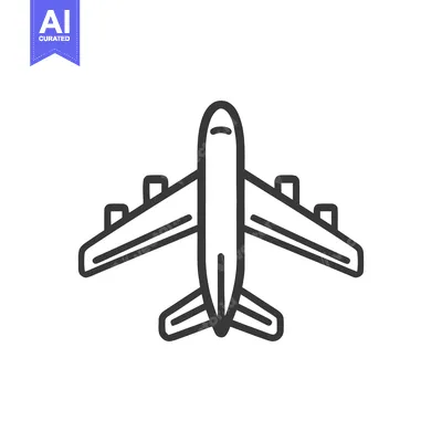 Aset desain premium: Airplane Icon: Minimalist Line Art of Commercial Jet