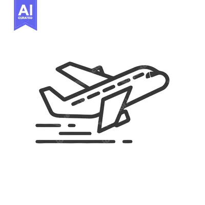 Aset premium populer: Airplane Taking Off Icon: Modern Line Art on White
