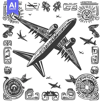Premium design asset: Airplane Flying Through Sun-Like Pattern with Other Aircraft