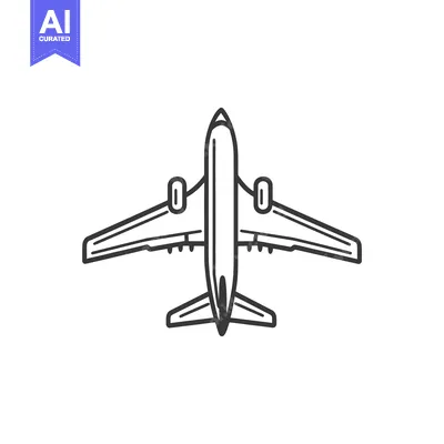 Aset desain premium: A simple black and white graphic illustration of an airplane