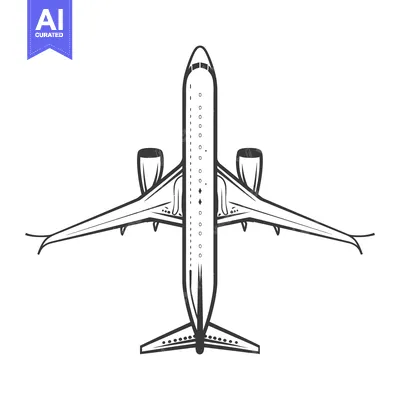 Aset desain premium: An overhead schematic of an airplane shown in black and white