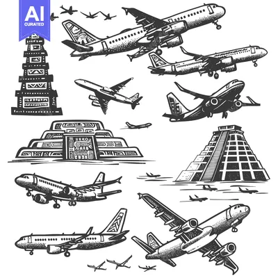 Aset premium populer: Airplanes Flying Over Ancient Mayan Pyramids