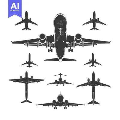 Aset premium populer: Airplane Silhouettes in Various Positions from Different Angles