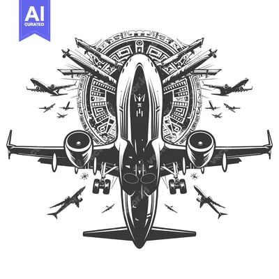 Aset premium populer: Airplane with a geometric pattern surrounding it, taking off in the sk