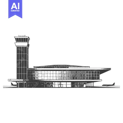 Aset premium populer: Airport Terminal Building with Control Tower and Aircraft