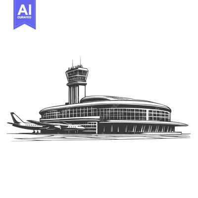 Premium design asset: Airport Terminal Building with Airplane and Control Tower
