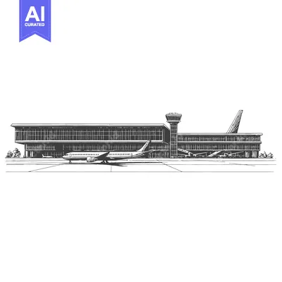 Aset premium populer: Airport Terminal Building with Airplane on Tarmac