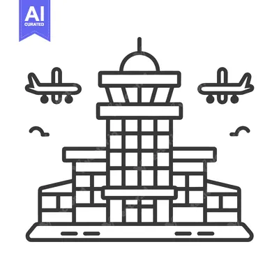 Aset premium populer: An airport icon with two planes and a control tower displayed