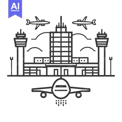 Popular premium asset: An airplane flying over an airport with control towers