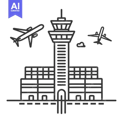 Aset premium populer: An airport control tower with two airplanes flying nearby it