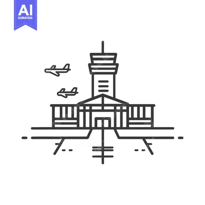 Aset desain premium: A simplistic black line art depiction of an airport facility
