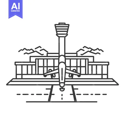 Premium design asset: An airplane is landing at an airport with a control tower