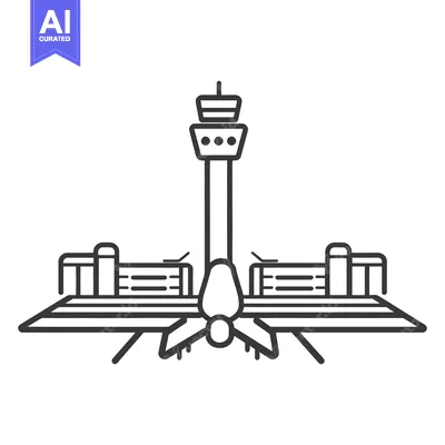 Premium design asset: A simple black and white illustration of an airport control tower