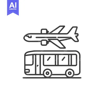 Aset desain premium: Minimalist Icon of Airplane Over Bus, Transportation Concept, Line Art