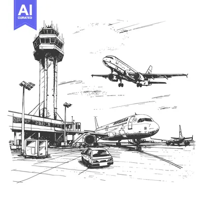 Aset premium populer: Airport with Airplanes and a Control Tower