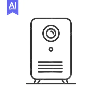Aset premium populer: Retro Speaker Icon: Minimalist Line Art Design on White Background