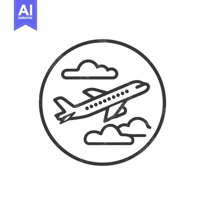 Aset premium populer: Simple Line Art Airplane Soaring Through Clouds in Circle