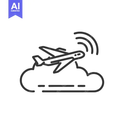 Aset premium populer: Airplane in Cloud with Wifi Signal: Minimalist Line Art Icon