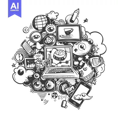 Popular premium asset: A Laptop Surrounded by Various Doodle Icons