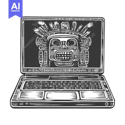 Aset premium populer: A Laptop With An Aztec Mask On The Screen